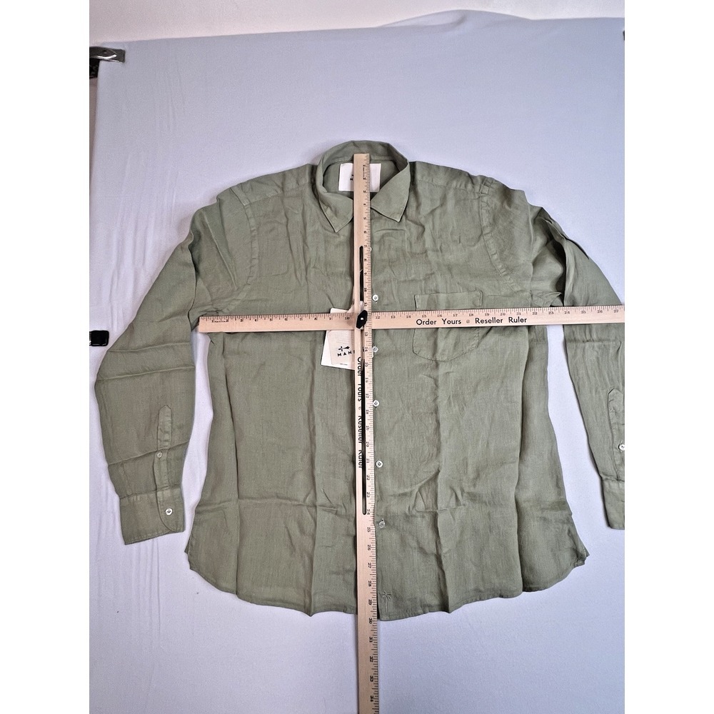 Manebi Men's Washed Linen LS Button-Up Panama Shirt Sage Size‎ XL Made In Italy - Picture 5 of 14